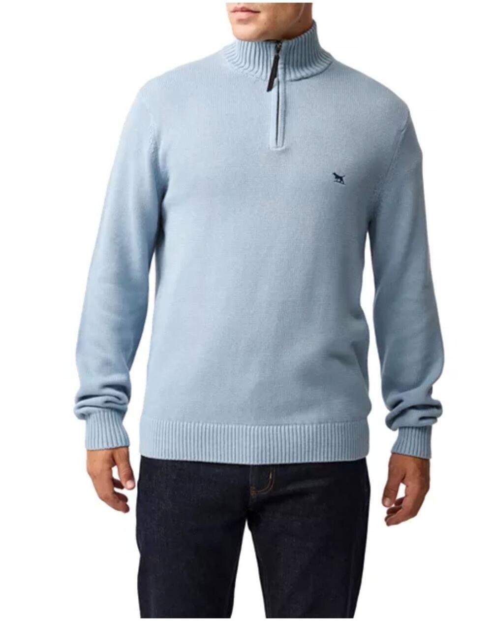 Rodd & Gunn Merrick Bay Quarter Zip Light Blue 100% Australian Cotton Sweater M